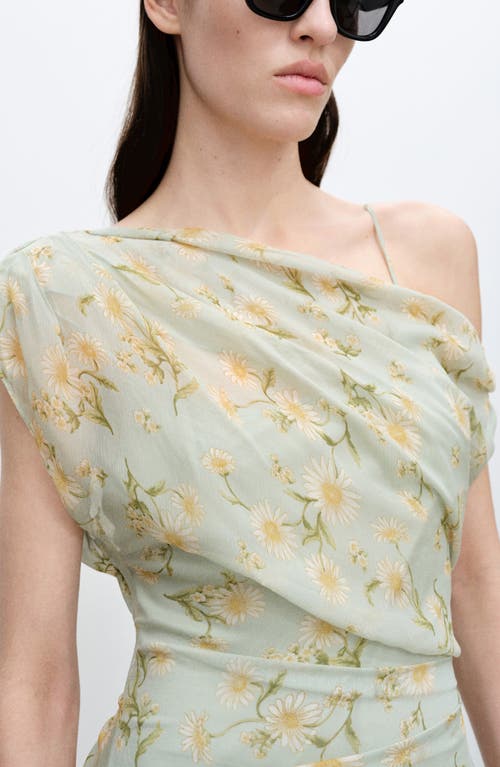 Mango Donna Floral Cold Shoulder Chiffon Maxi Dress In Pastel Green