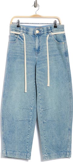 Tie Waist Ankle Barrel Leg Jeans