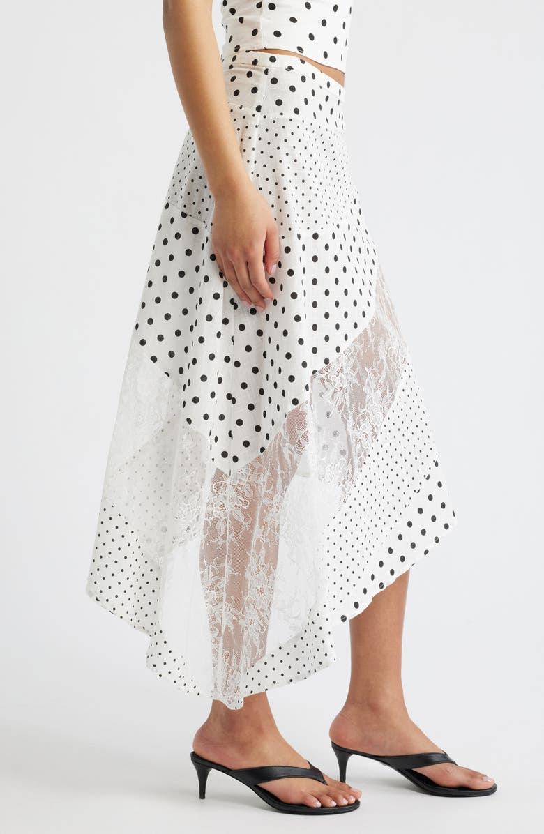Princess Polly Rennar Mixed Polka Dot Asymmetric Skirt, Alternate, color, White / Polka Dot