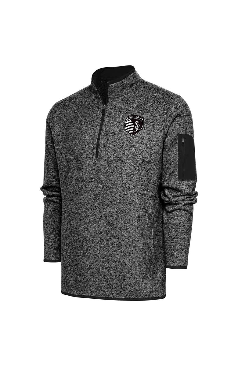 ANTIGUA Men's Antigua  Heather Black Sporting Kansas City Brushed Metallic Fortune Quarter-Zip Jacket, Main, color, 