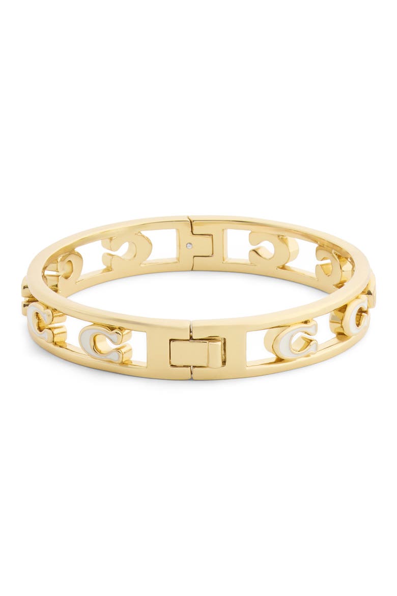 Signature C Open Enamel Hinge Bracelet, Alternate, color, WHITE/ GOLD