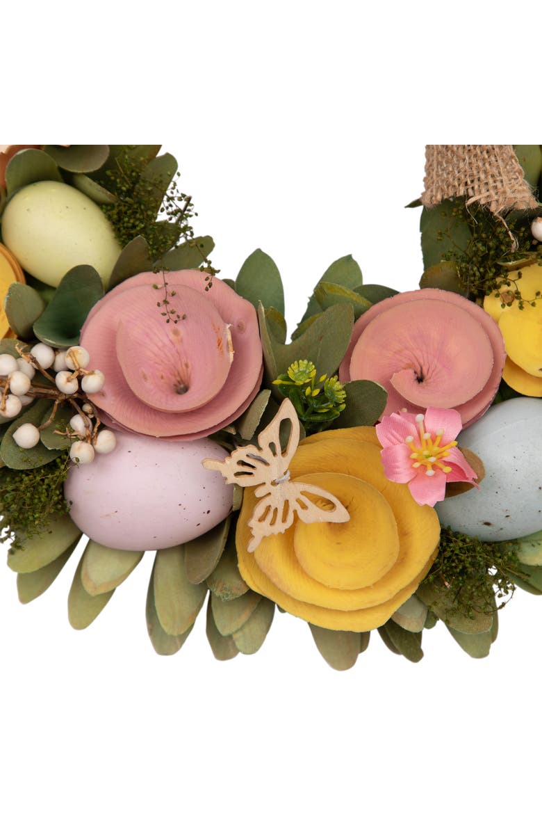 Northlight Shaved Wood Flowers Bunny Rabbit Silhouette Easter Wreath - 24", Alternate, color, Multi