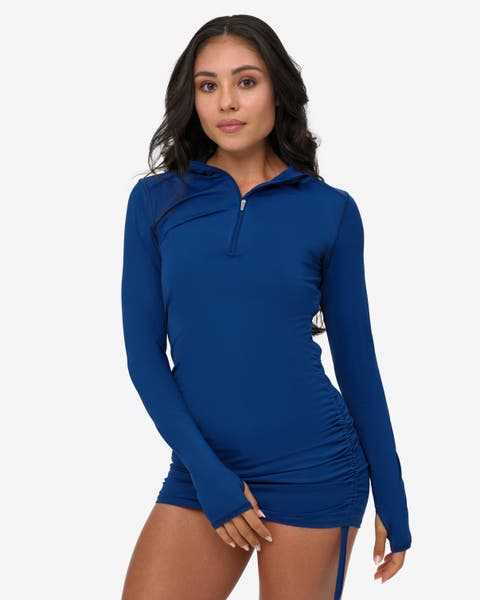 Women's Long Sleeve Sun and UV Protection Drawstring Coverup Dress