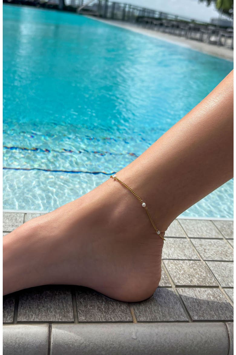 Faux Pearl Station Anklet, Alternate, color, WHITE/ GOLD