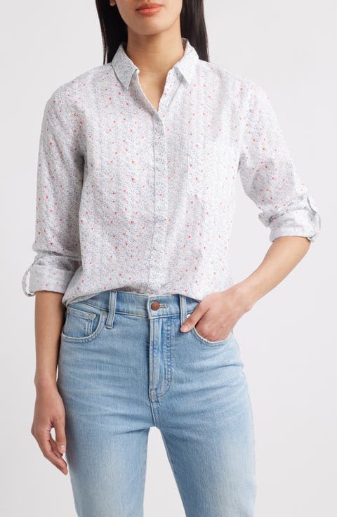 Karolee Heart Print Cotton Button-Up Shirt