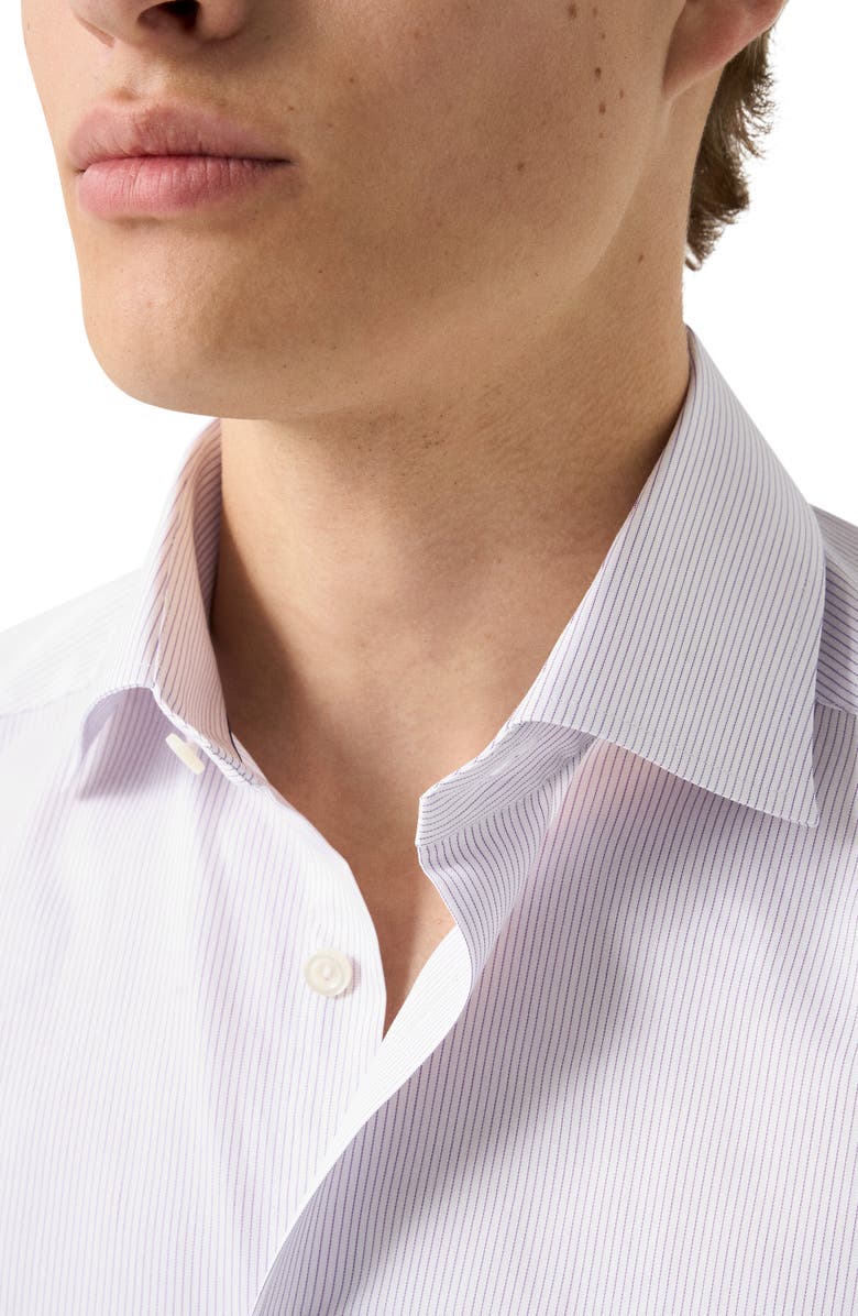 Eton Slim Fit Stripe Cotton Twill Dress Shirt, Alternate, color, Light Purple
