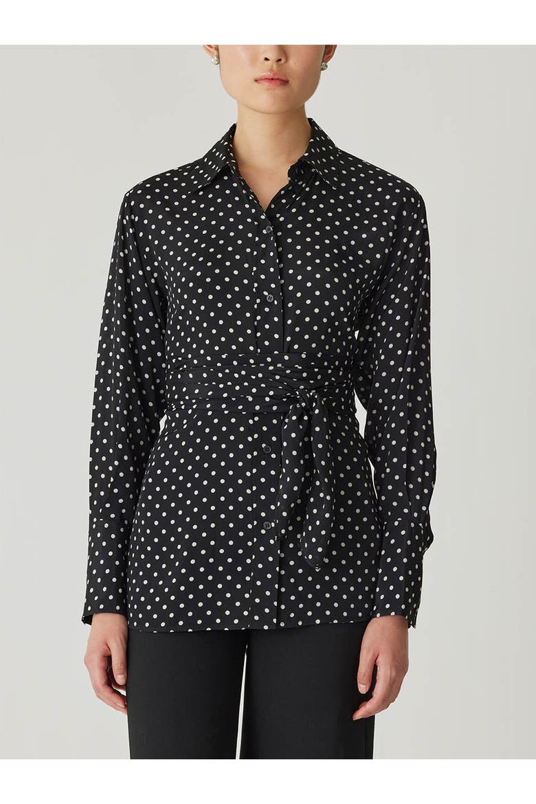 Polka Dot Silky Wrap Shirt, Alternate, color, BLACK DOT COMBO