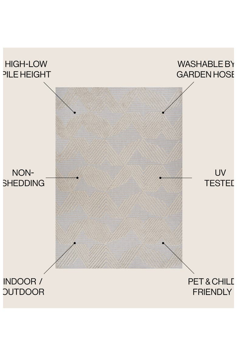 Jazz High-Low Pile Art Deco Geometric Indoor/Outdoor Area Rug, Alternate, color, Beige