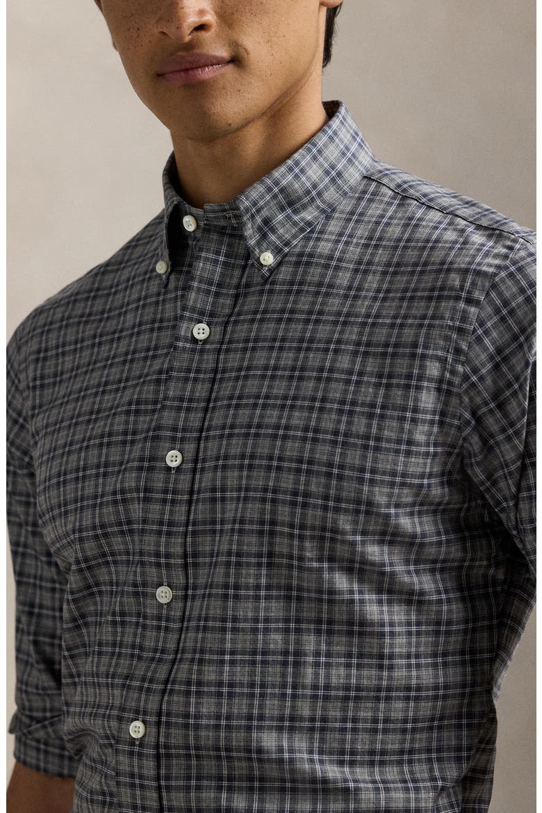 Classic Fit Plaid Cotton Twill Button-Up Shirt, Alternate, color, GREY NAVY HEATHER MULTI