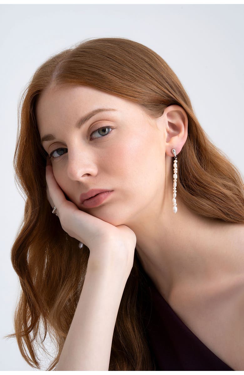 Zynnia Collective Dew Pearl Strand Earrings, Alternate, color, Silver