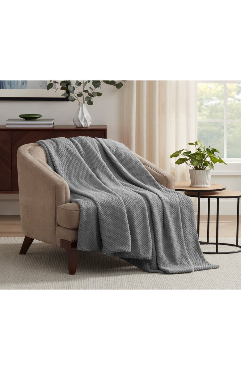 Vellux Plush Texture Throw Blanket, Alternate, color, Charcoal