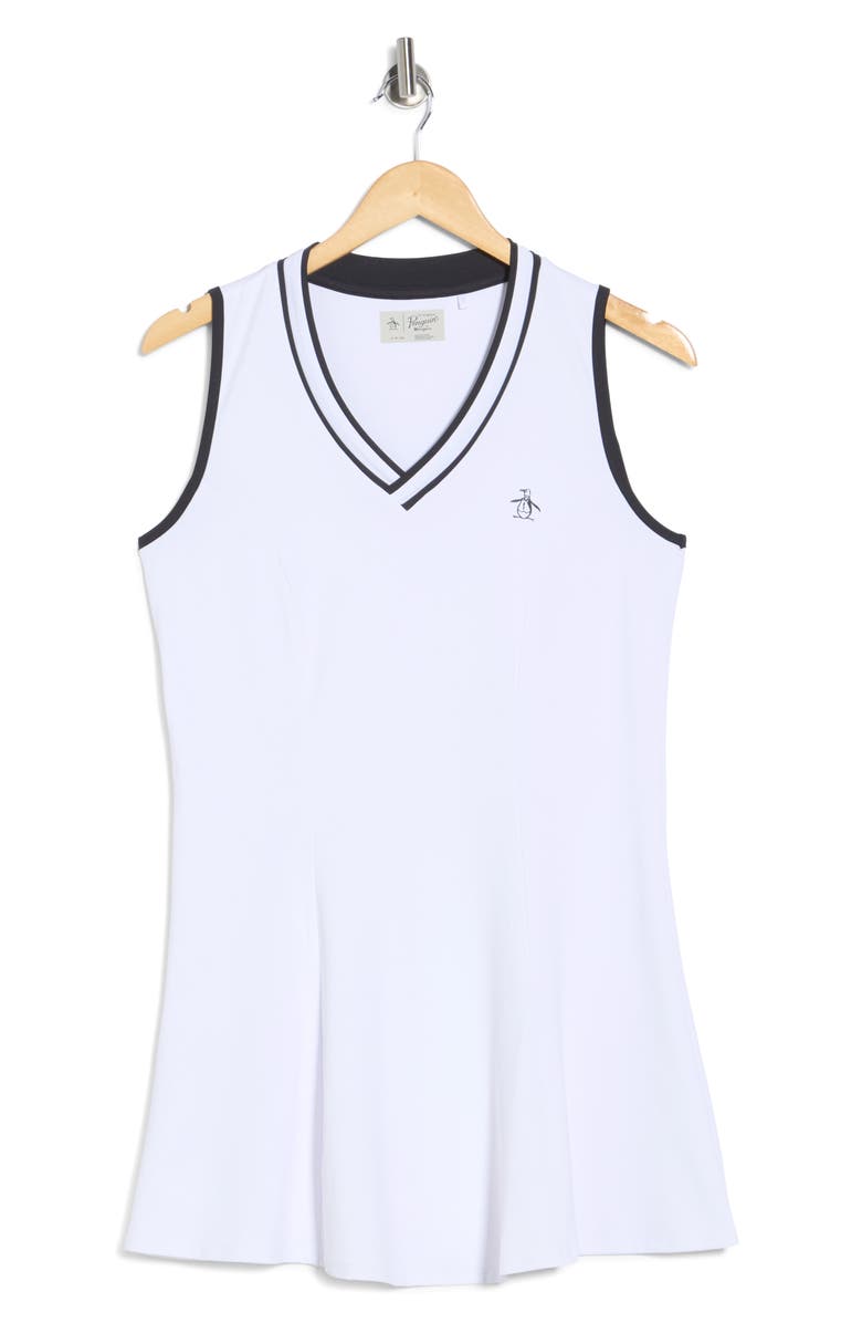 Original Penguin Sleeveless Flare Minidress, Alternate, color, Bright White