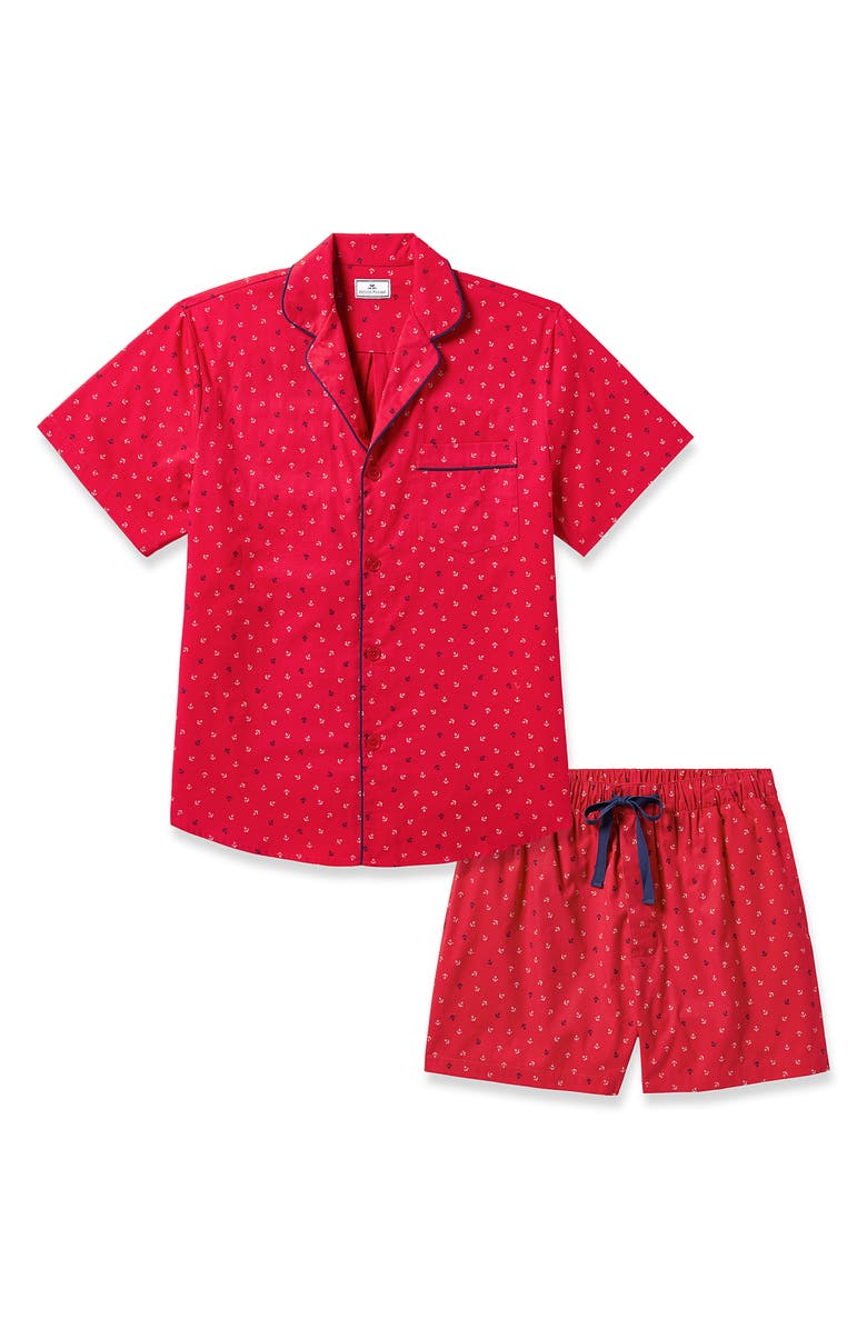 Petite Plume Anchors Away Cotton Pajamas, Alternate, color, Red