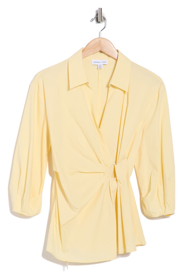 Draped D-Ring Faux Wrap Top, Alternate, color, BUTTERVEIL