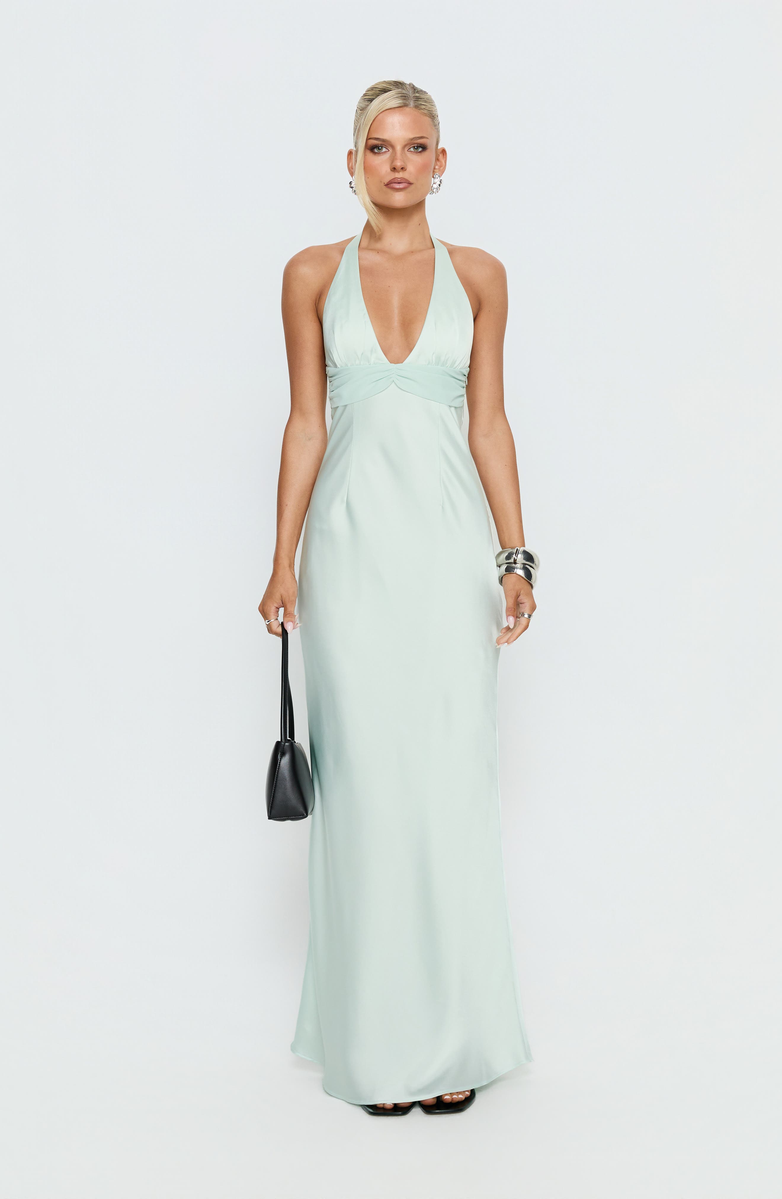 odyssa halter maxi dress Princess Polly Women's Odyssa Satin Halter Gown - Blue