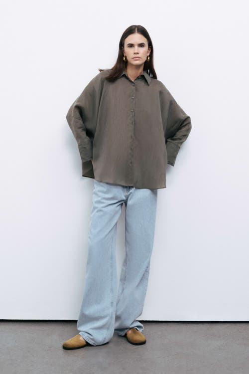 Nocturne Embroidered Flowy Shirt In Khaki