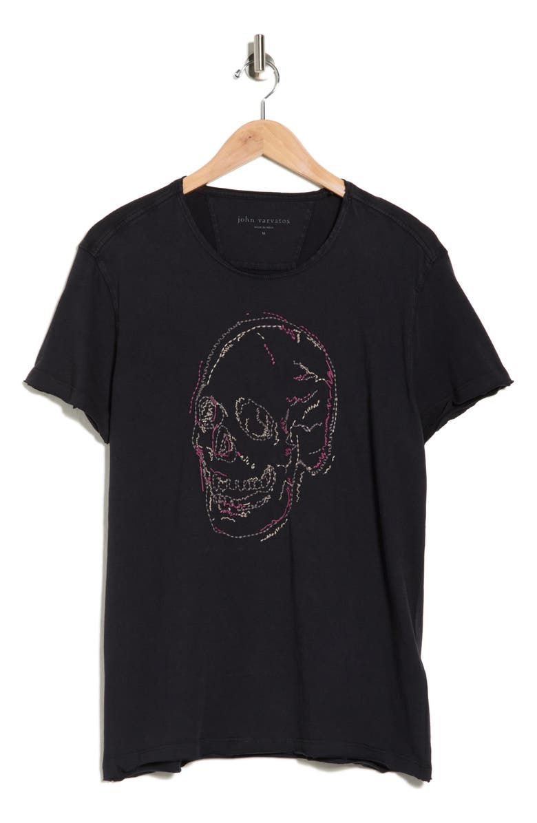 John Varvatos Embroidered Skull Organic Cotton T-Shirt, Alternate, color, Black