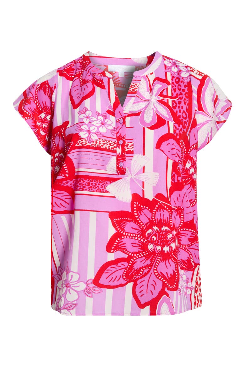 Barba Tropical Flutter Sleeve Top, Alternate, color, RED-WHITE