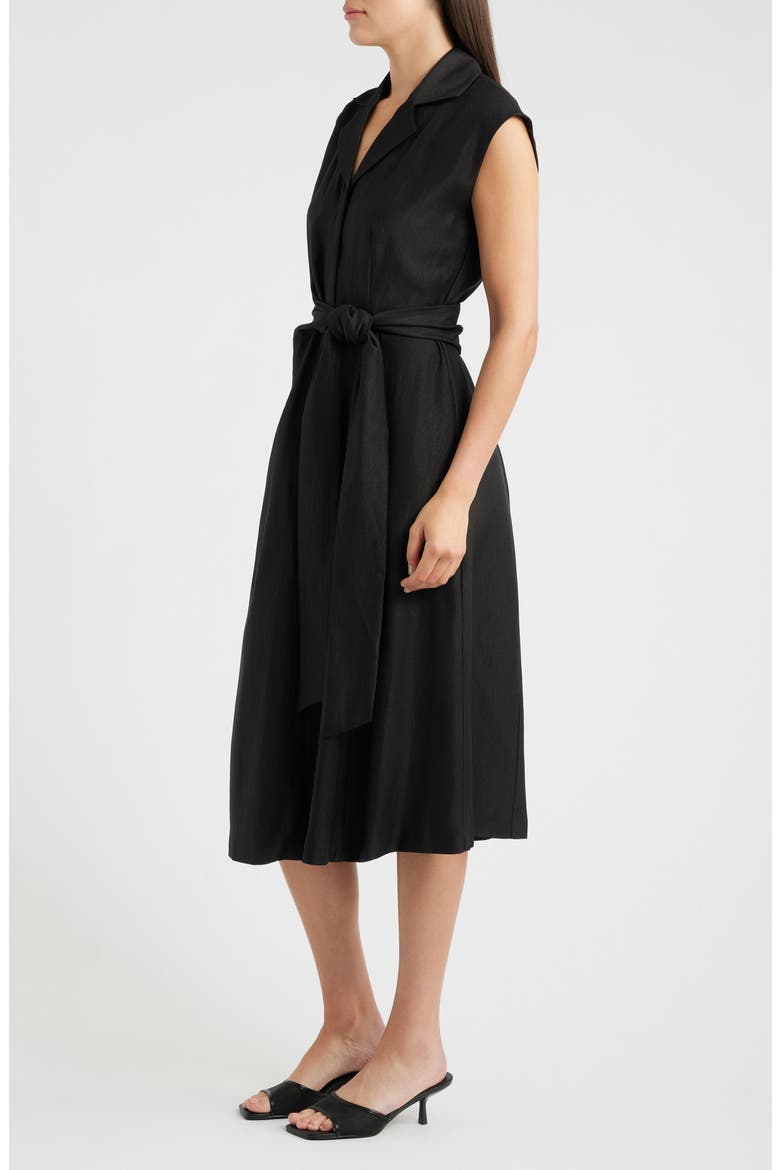 Notch Collar Sleeveless Midi Dress, Alternate, color, BLACK