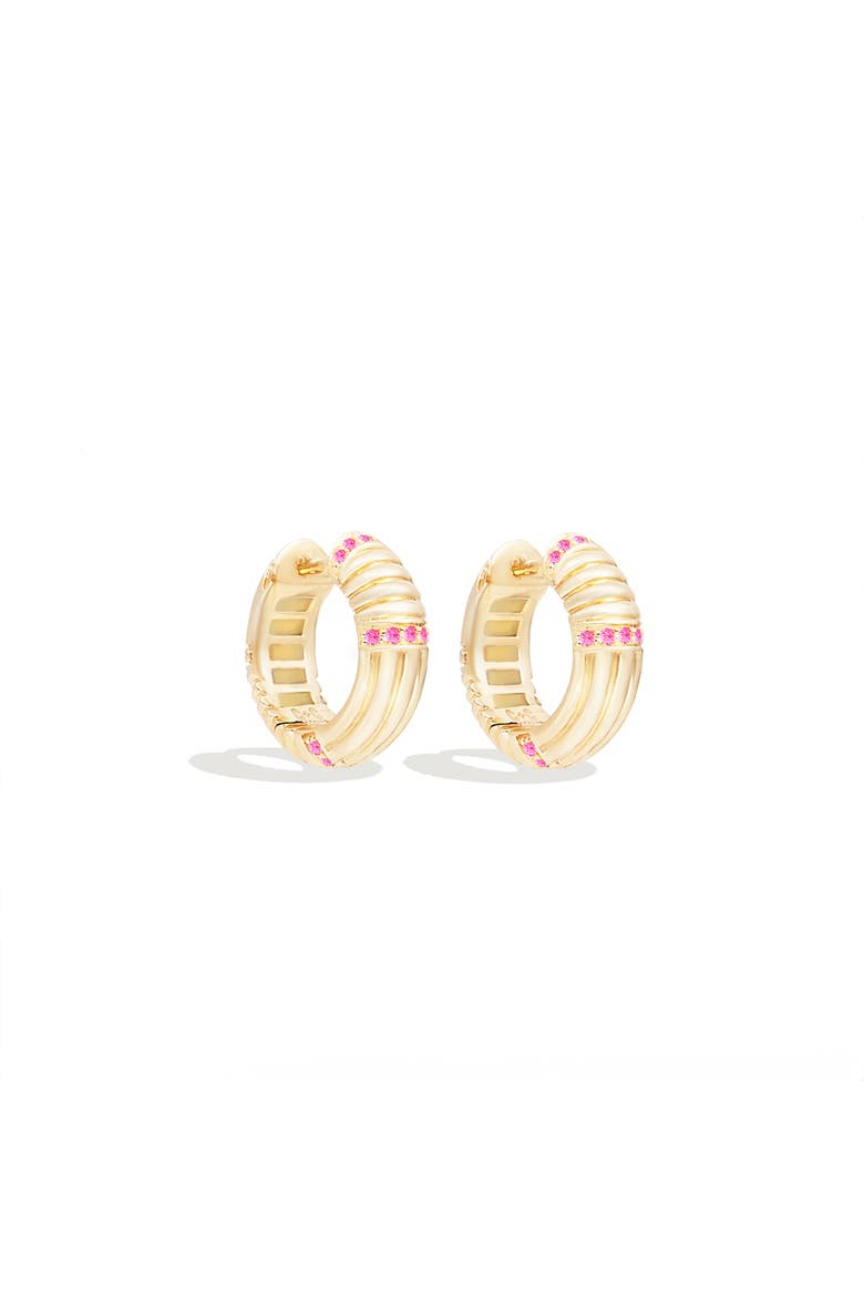 Found Ribbed Huggie, Alternate, color, Pink Sapphire- Gold