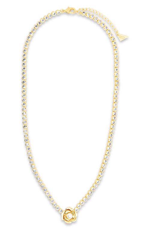 Sterling Forever Rosa Pearl Flower Cubic Zirconia Tennis Necklace