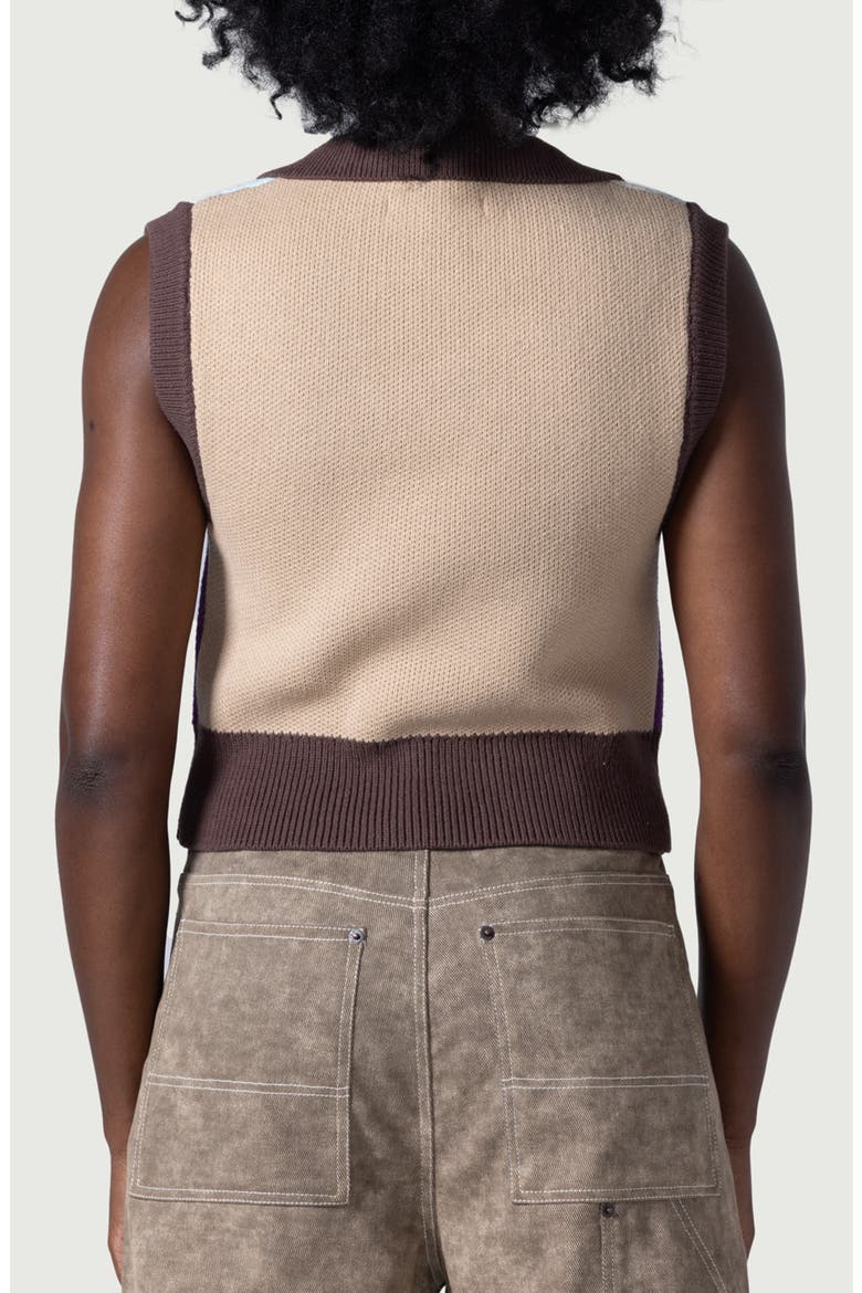 Collared Cotton Sweater Vest, Alternate, color, BROWN