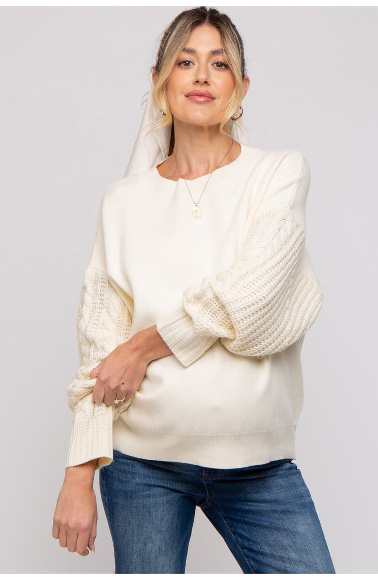 PinkBlush Cable Knit Sleeve Sweater, Main, color, Cream