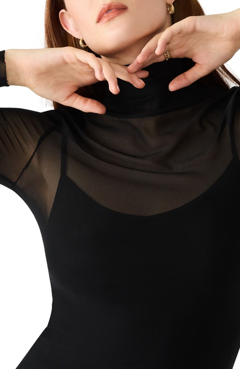 Steve Madden Hailee Long Sleeve Mesh Body-Con Dress, Alternate, color, Black