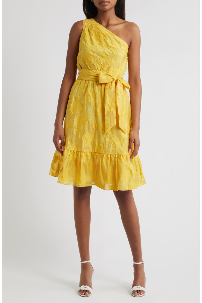 Floral Embroidered One-Shoulder Midi Dress, Main, color, SUNSET GOLD