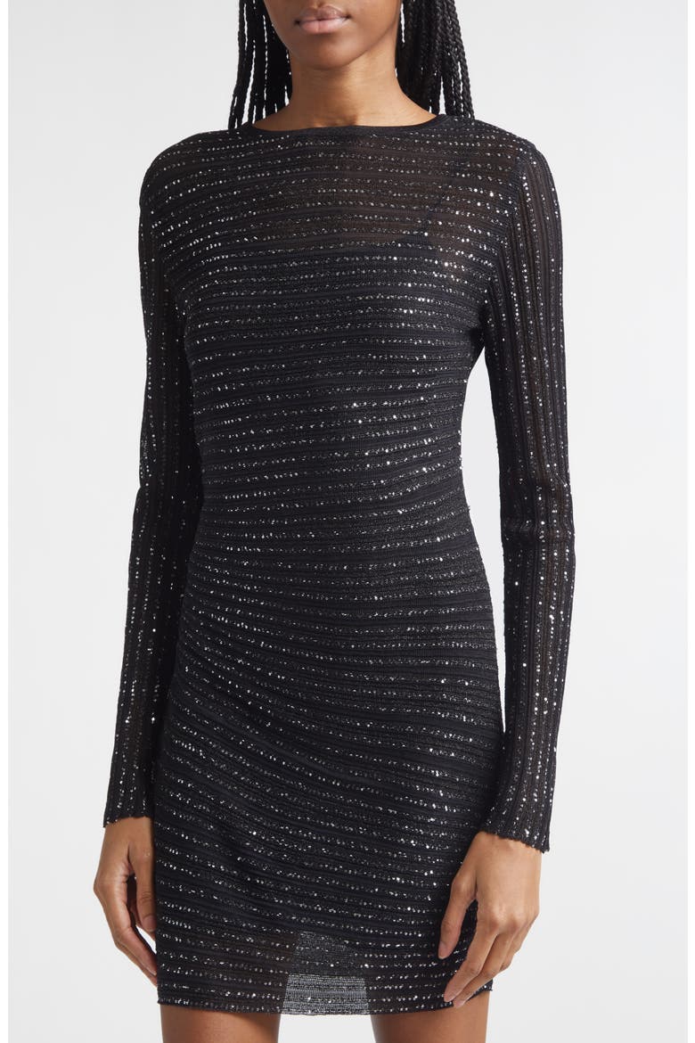 Sequin Metallic Long Sleeve Minidress, Alternate, color, BLACK TONES