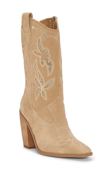 NIB Vince Camuto NEW Leather Suede Mid Calf store Boots, Wadelynn Gold Detail Size 5.5