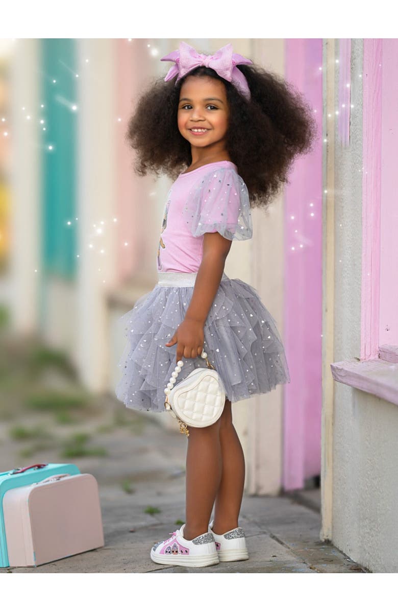 Mia Belle Girls L.O.L. SURPRISE! Kitty Queen Sparkle Tulle Skirt Set, Alternate, color, Pink