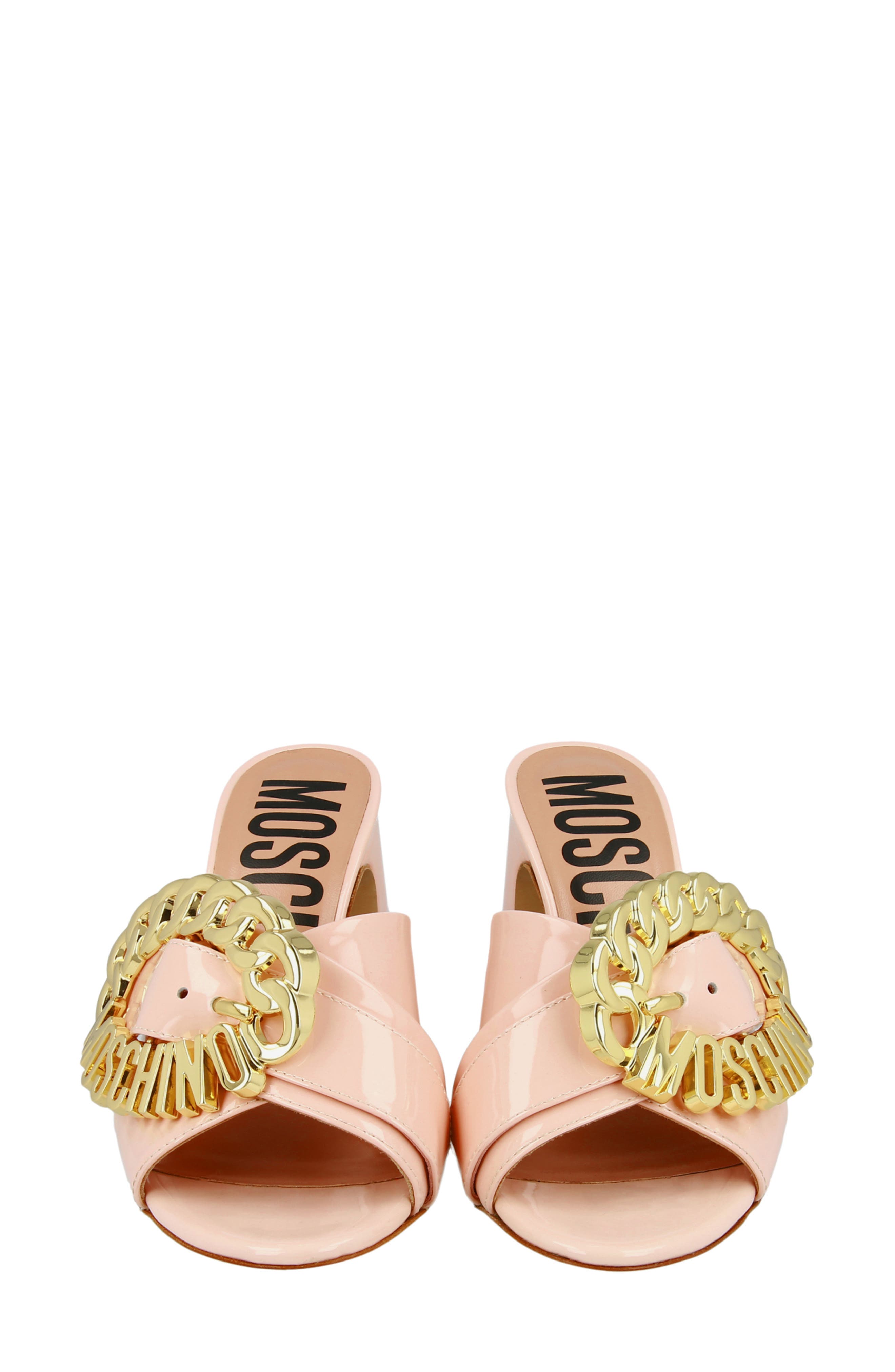 Moschino Logo Buckle Sandal, Alternate, color, 