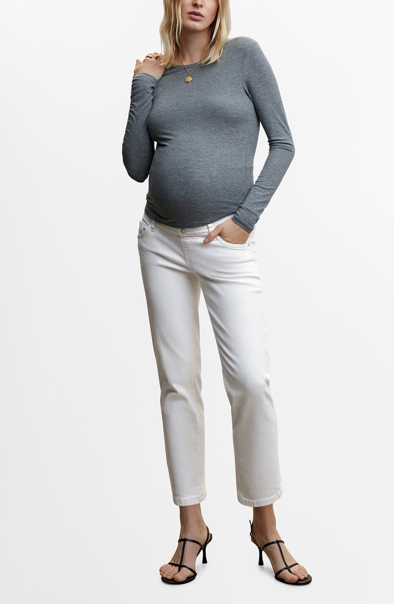 MANGO Straight Leg Maternity Crop Jeans, Alternate, color, White
