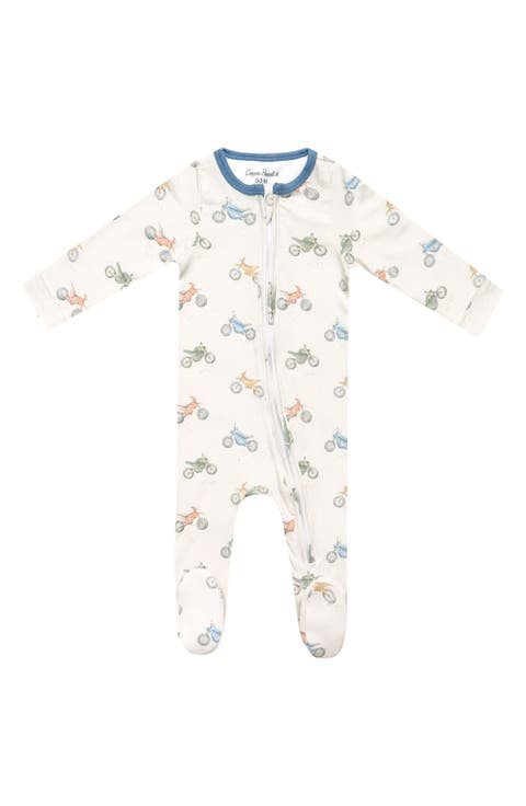 Ryder Motorcycle Print Zip-Up Footie (Baby)