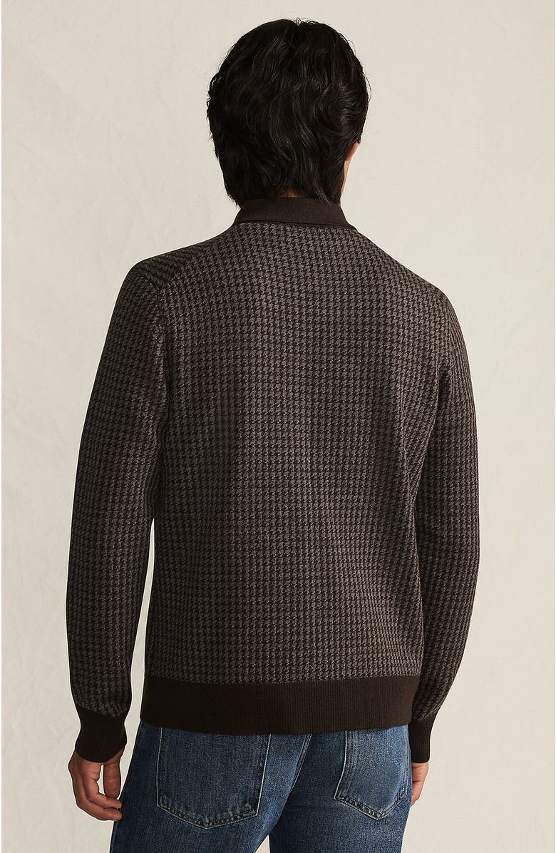 Lands' End Long Sleeve Washable Merino Button Through Sweater Polo, Alternate, color, Rich Coffee Houndstooth