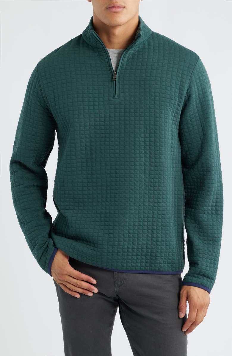 Peter Millar Quad Quilted Quarter Zip Pullover, Main, color, Nordic Pine