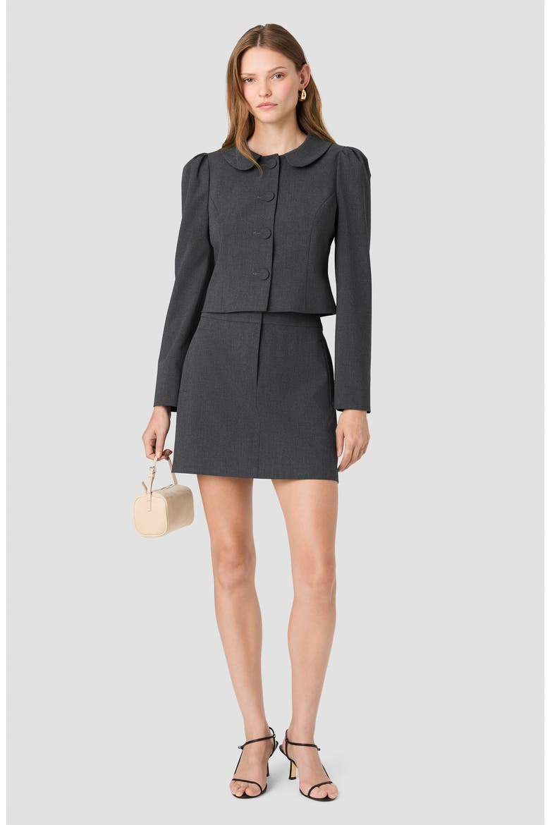 Tavi Crosshatch Suiting Peter Pan Collar Top, Alternate, color, GRAPHITE