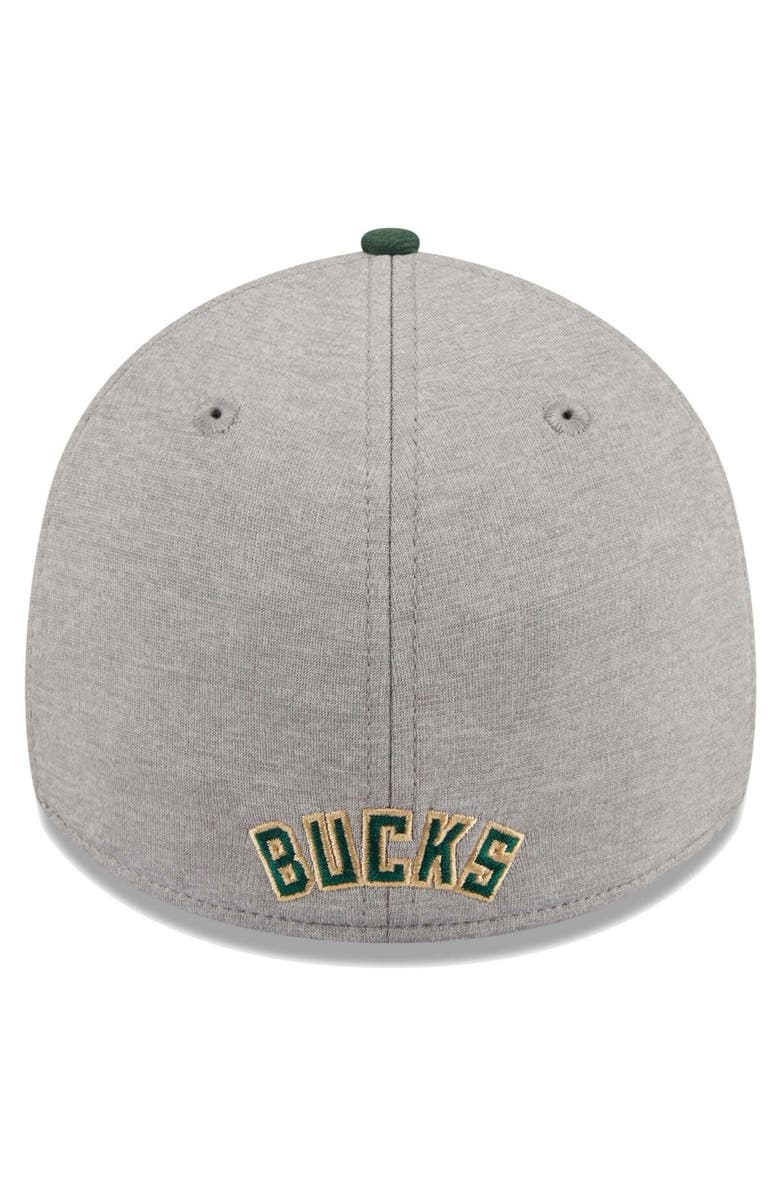 New Era Men's New Era Gray/Hunter Green Milwaukee Bucks Striped 39THIRTY Flex Hat, Alternate, color, 