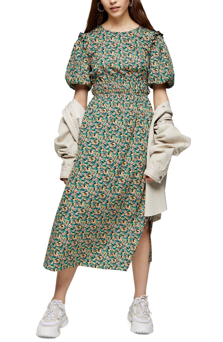 Topshop Floral Open Back Midi Dress, Main, color,