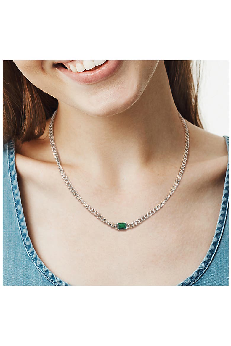 Sterling Silver Lab Grown Emerald Necklace & Bracelet Set, Alternate, color, GREEN
