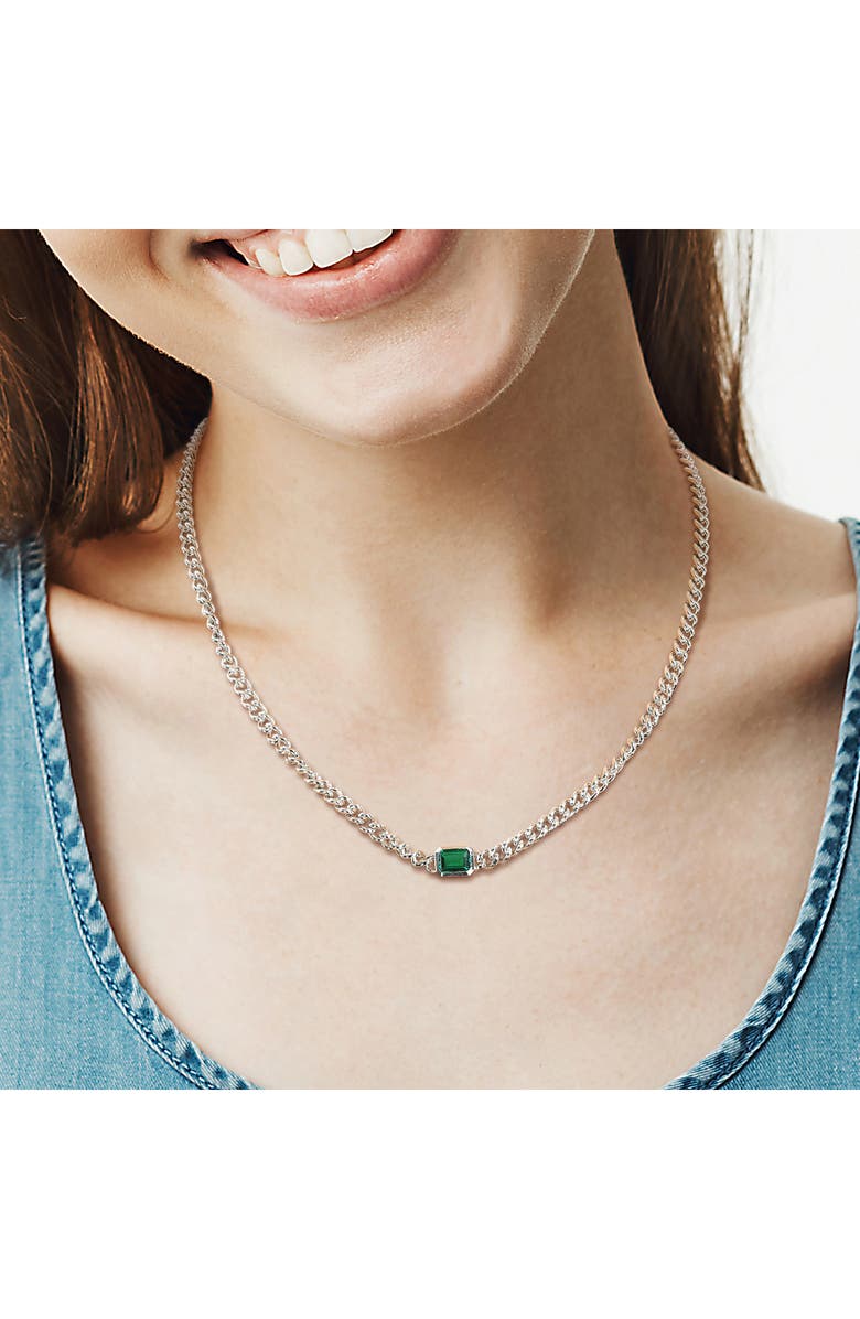 DELMAR Sterling Silver Lab Grown Emerald Necklace & Bracelet Set, Alternate, color, Green