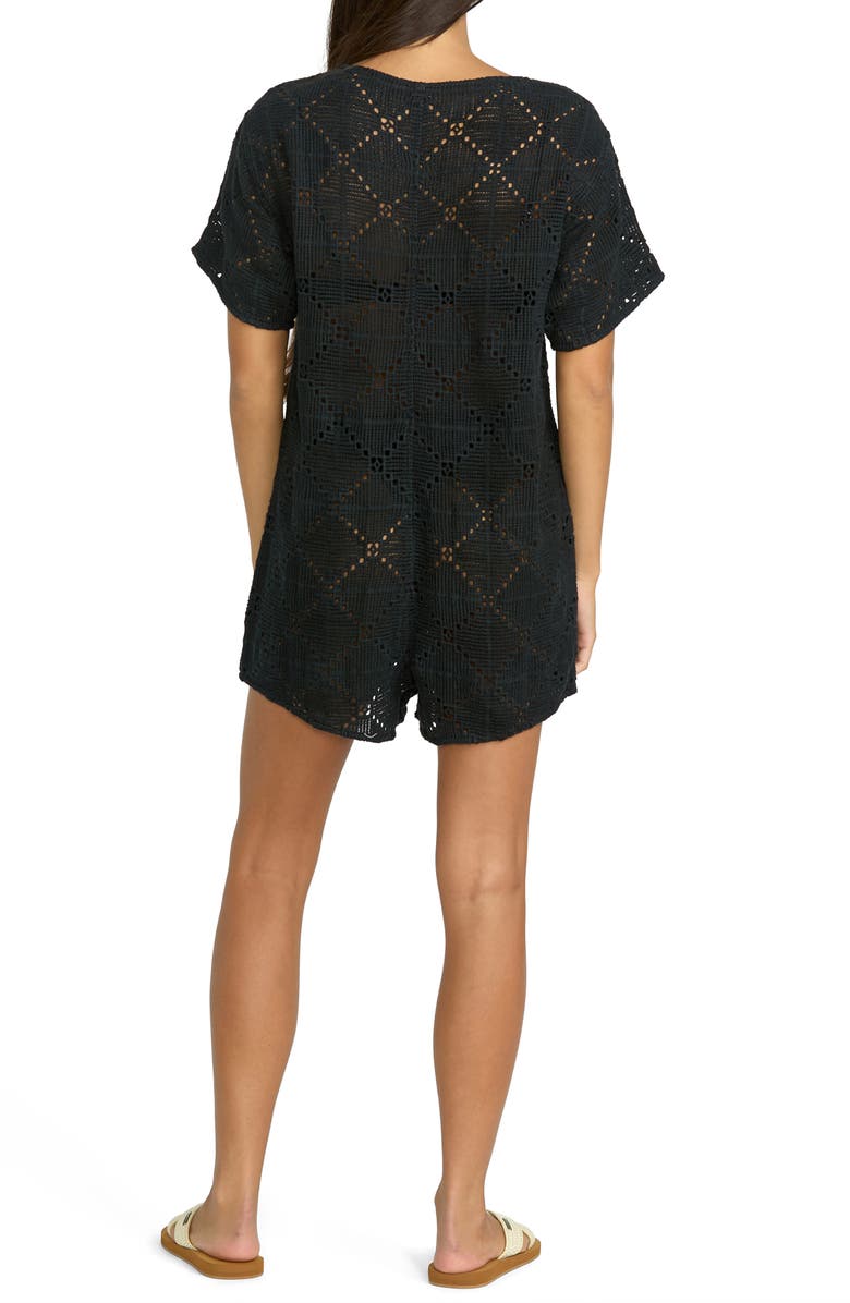 Volcom Go Barefoot Open Stitch Cover-Up Romper, Alternate, color, Black