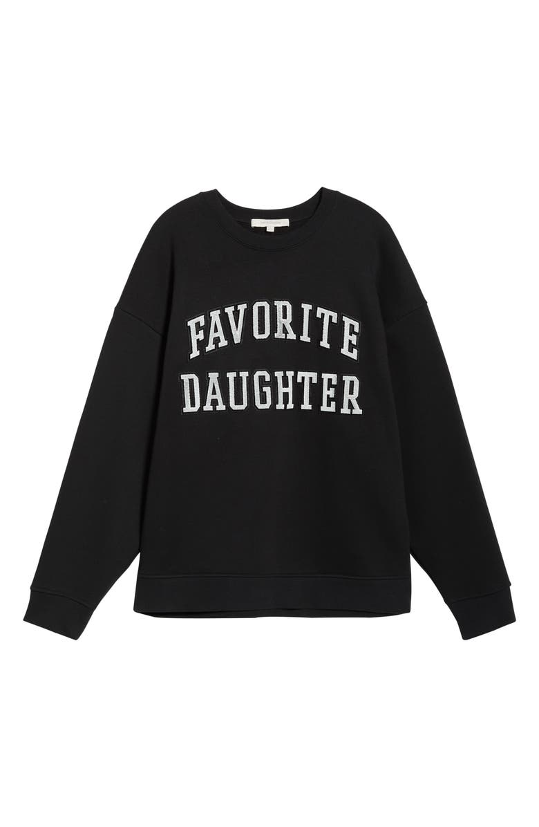 Favorite Daughter The Collegiate Embroidered Graphic Sweatshirt, Main, color, Black/ Velvet White