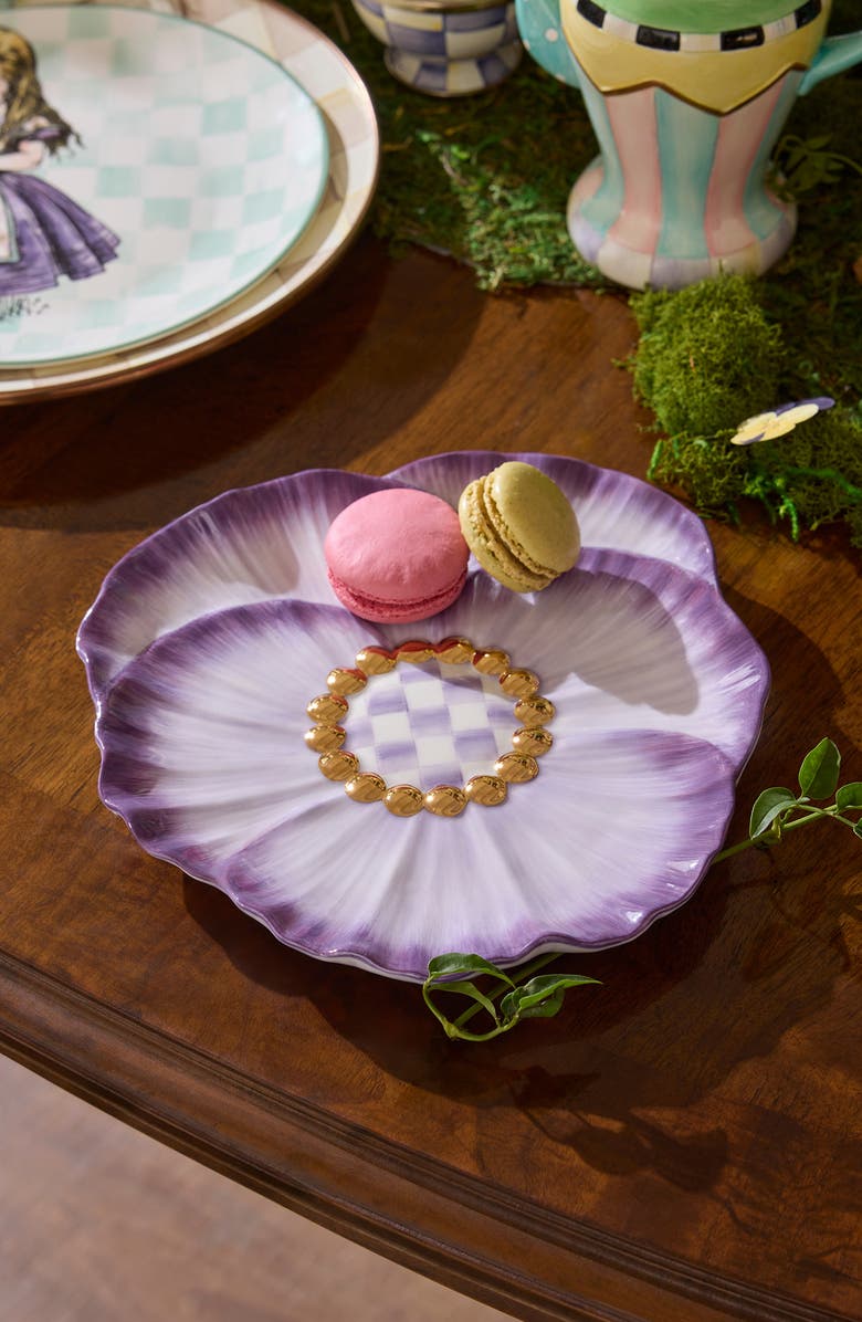MACKENZIE CHILDS Pansy Party Set of 4 Ceramic Dessert Plates, Alternate, color, Purple