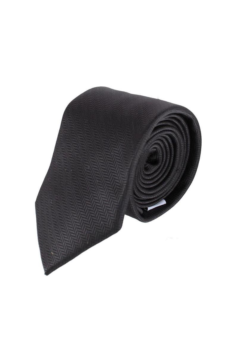 Etched Herringbone Twist Necktie, Main, color, Black
