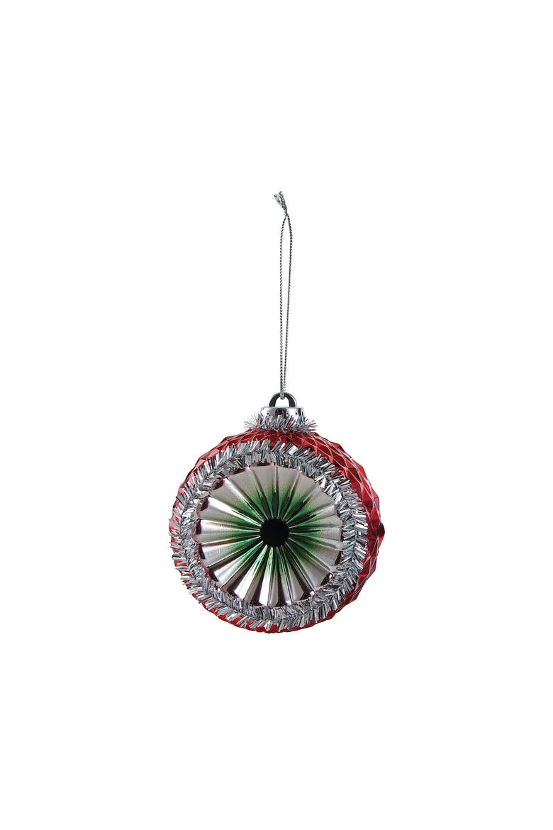 Set of 4 Reflective Ornaments with Tinsel, Alternate, color, Multicolored