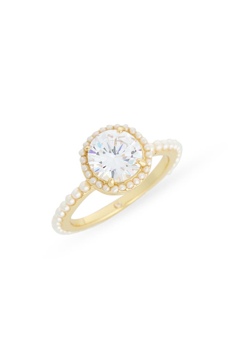 Covet Micro Faux Pearl Halo Promise Ring, Main, color, Gold