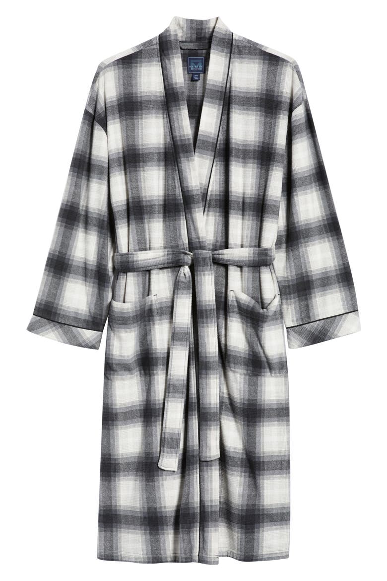 Textured Microfleece Kimono Robe, Alternate, color, BLACK