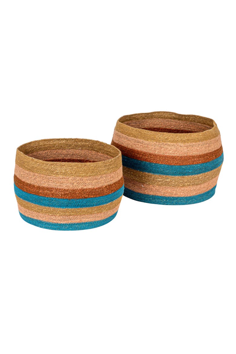 Vibrant Striped Seagrass Basket Set, Multicolor, Set of 2, Main, color, Blue